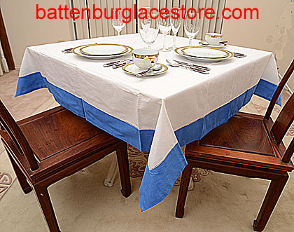 Square Tablecloth. White with color Trims. 54 in.Square.